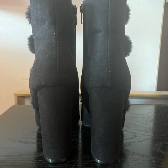 Black Ankle Boots with Faux Fur Poms - Picture 5 of 6